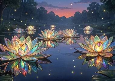 Magical Glowing Lotus Flowers on Water