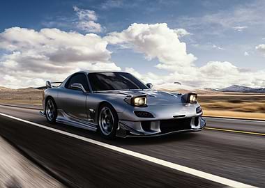 Silver Mazda RX-7 on a Desert Road