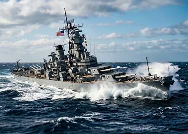 Battleship in Rough Seas