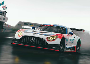 Mercedes-AMG GT3 Race Car on Wet Track