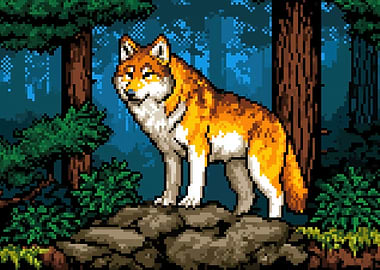 Pixel Art Wolf in Forest
