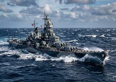 Battleship USS Iowa in Rough Seas