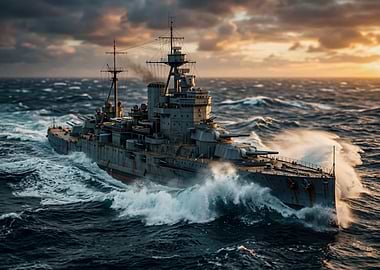 Battleship in Rough Seas