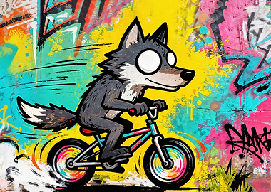Cartoon Wolf Riding a Bicycle