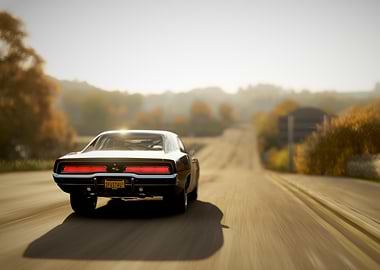 Classic Muscle Car on a Country Road