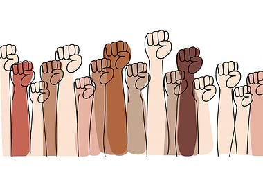 Diverse Fists Raised in Unity