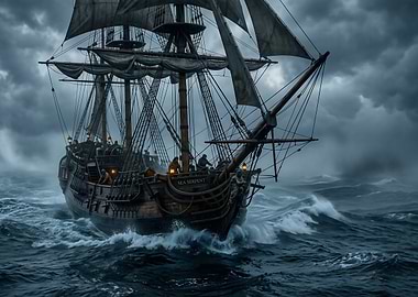 Pirate Ship in a Storm