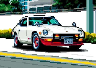 Pixel Art White Car
