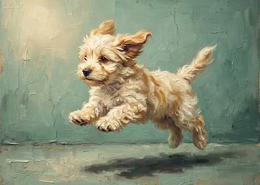 Joyful Puppy in Mid-Air