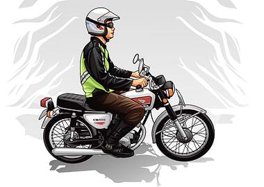 Man riding a vintage Honda motorcycle