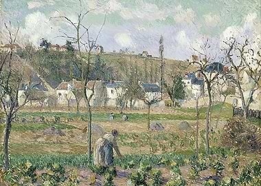Impressionist Landscape of a Village and Fields, Camille Pissarro art