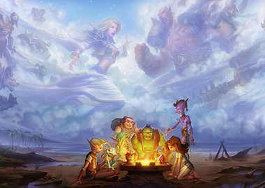 Fantasy characters around a campfire