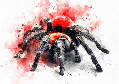 Watercolor Tarantula with Red Splashes