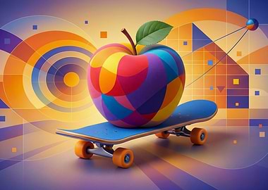 Colorful Apple on Skateboard