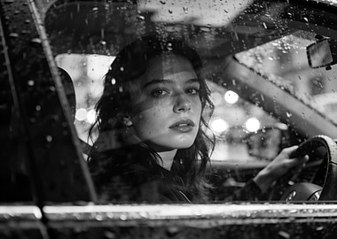 Woman driving in the rain