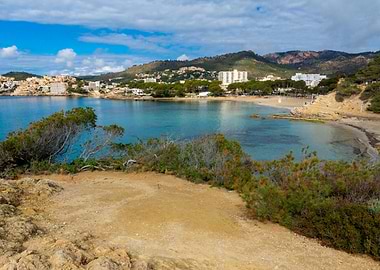Panoramic view of turquoise bay in Peguera Mallorca