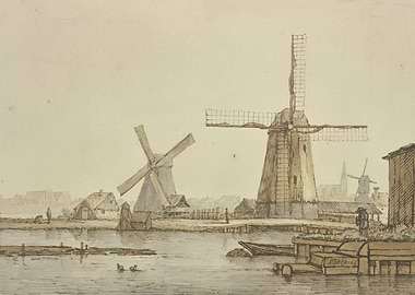 Dutch Windmills by the Water
