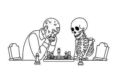 Skeleton and Zombie Playing Chess