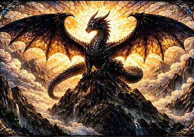 Majestic Black Dragon on Mountain Peak