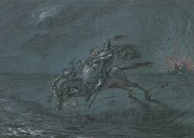 Knight Riding Horse Through Stormy Night