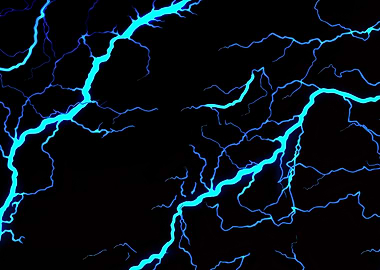 Blue Lightning Strikes on Black Background