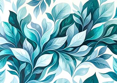 Abstract Teal and Blue Leaves