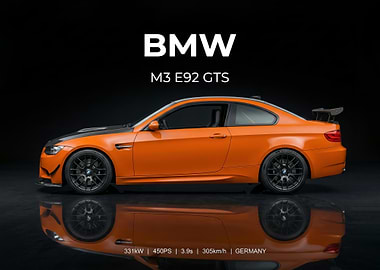 BMW M3 E92 GTS Orange Car poster