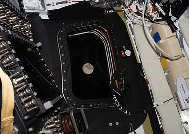 Moon viewed from a spacecraft window