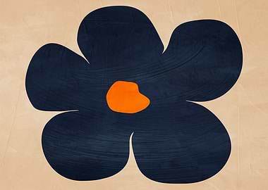 Abstract Dark Blue Flower with Orange Center