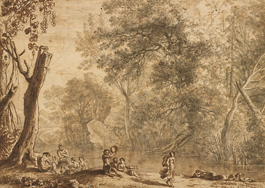 Figures by a River in a Forest