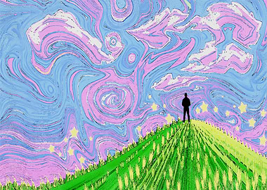 Man on Hill Under Starry Sky