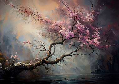 Cherry Blossoms Over Water