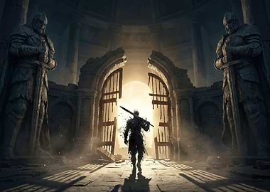 Knight entering a ruined gate