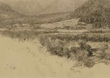 Pencil Sketch of a Rural Landscape