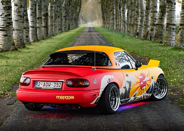 Custom Mazda Miata with Japanese Wave Art
