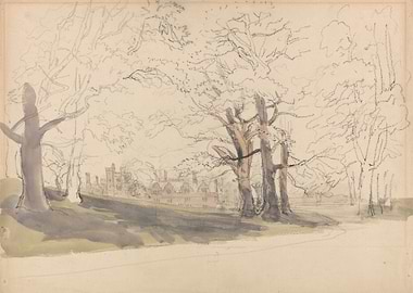 Sketch of a Castle Through Trees