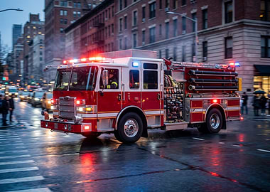 Fire Truck Responding in City