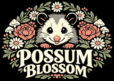 Cute Possum with Flowers and Text