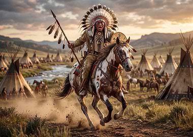 Native American Warrior on Horseback