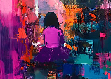 Abstract painting of a person in purple