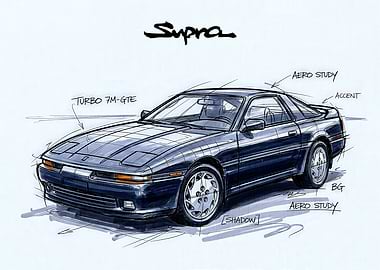 Toyota Supra Turbo 7M-GTE Car Sketch