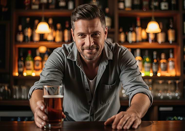 Bartender serving a beer