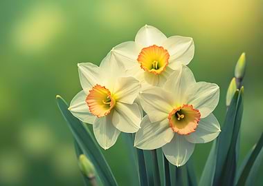 Three White Daffodils with Orange Centers