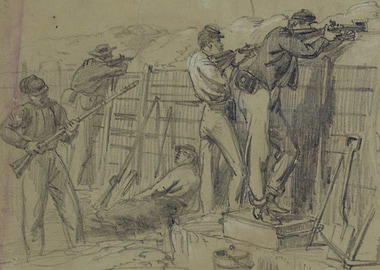 Civil War soldiers in trenches