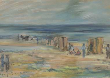 Beach Scene with Figures and Chairs