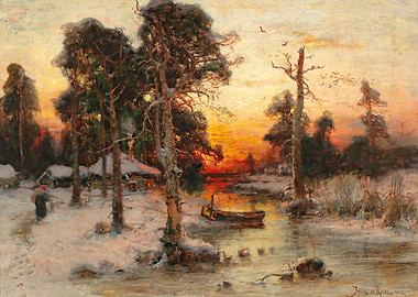 Winter Sunset Over Snowy Landscape