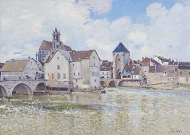 Impressionist painting of a French town on a river