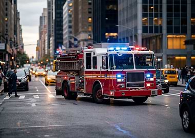 Fire Truck Responding in City