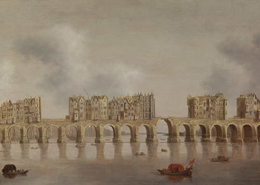 Old London Bridge with Houses