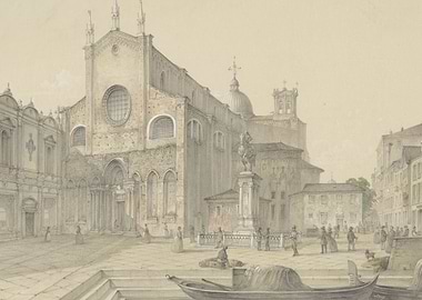 Venetian Square with Church and Canal